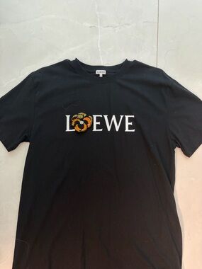Loewe Black Tee with White Logo Stitching